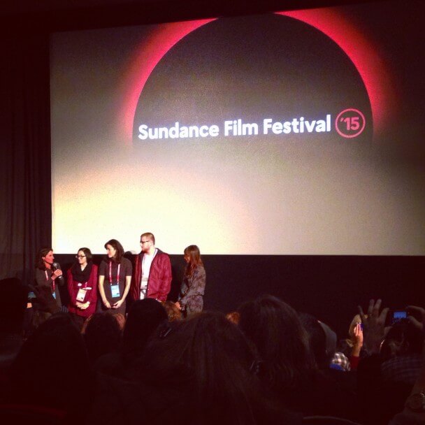 Directors Jill Bauer & Ronna Gradus and producer Rashida Jones with film subjects Tressa Silguero and Kendall Plemons at the 2015 Sundance Film Festival premiere of Hot Girls Wanted.