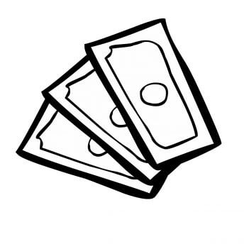 Three money bills fanned out. Black and White illustration.
