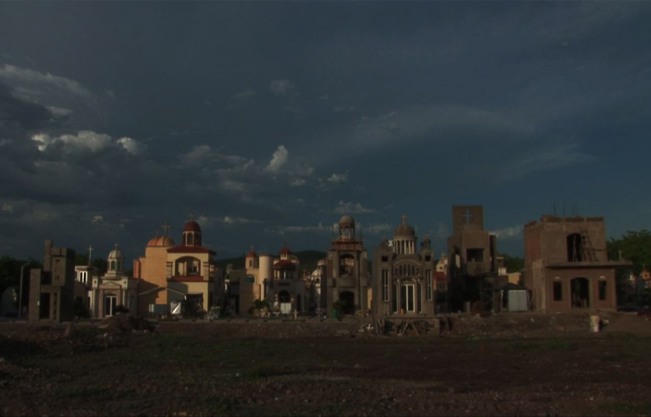 Full shot of an extravagant cemetery in the North of Mexico.