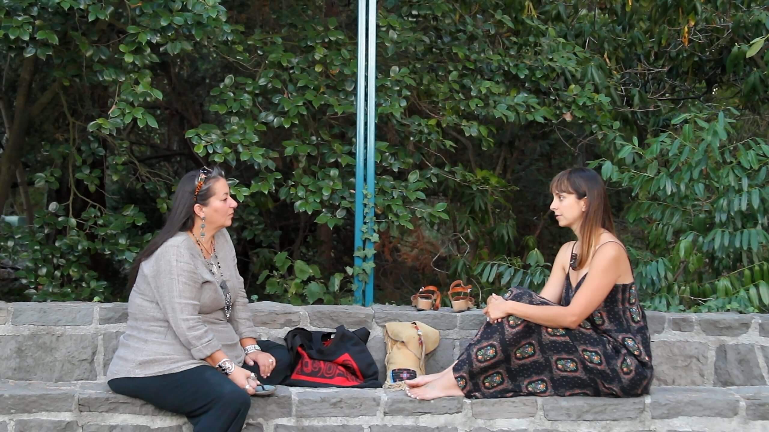 A young and an older woman talking in front of each other.