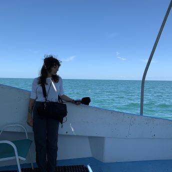 Sasha records sounds on a boat in the Gulf of Mexico