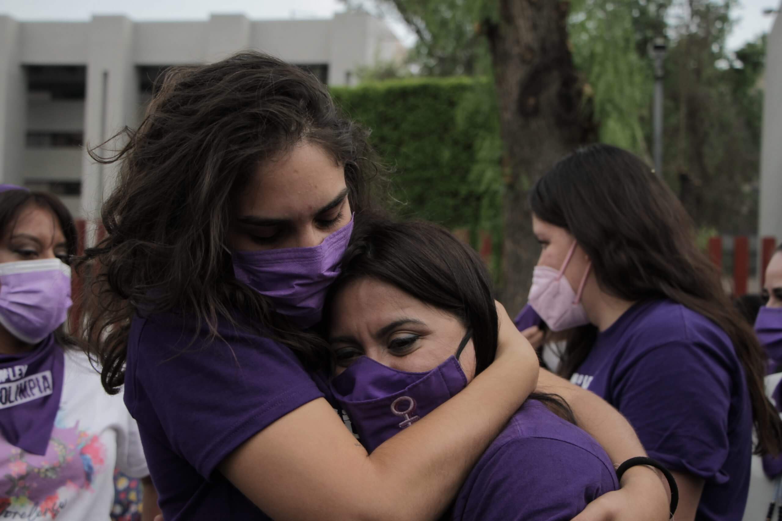 Director Indira Cato and Olimpia Coral hugging each other after the Olimpia Law's approval at the Mexico City Chamber of Deputies in 2021.