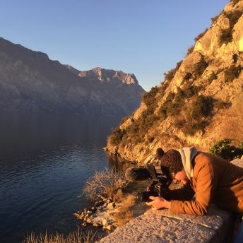 The co-director Radu Ciorniciuc is filming one of the main character swimming in Lago di Garda, a lake in North of Italy.