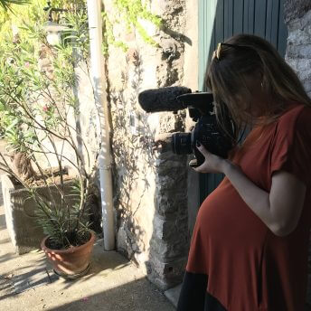 The co-director Lina Vdovii is filming her father while 7 months pregnant.