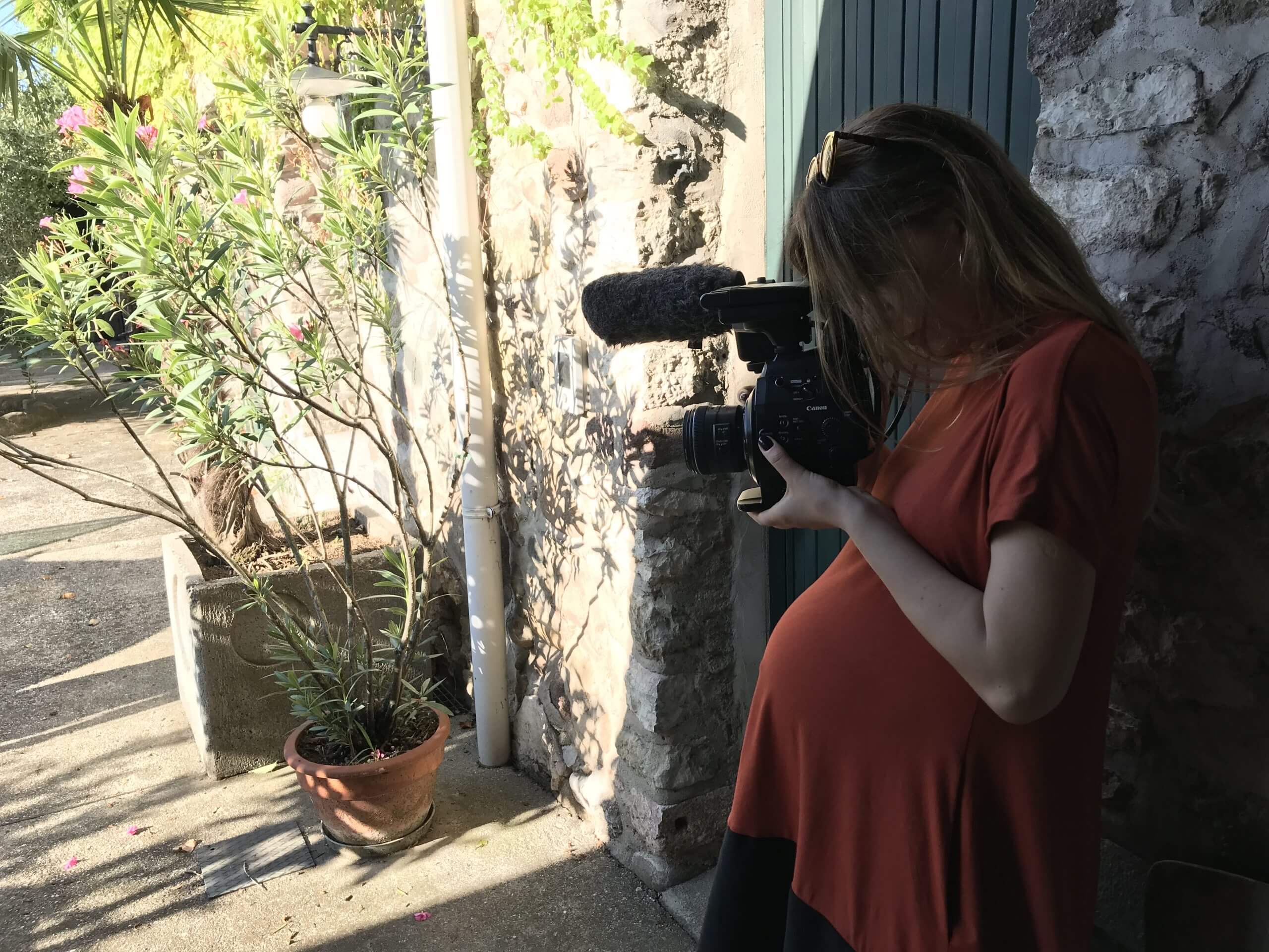 The co-director Lina Vdovii is filming her father while 7 months pregnant.