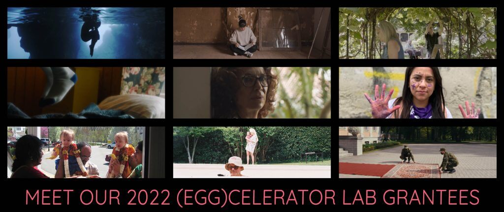 A collage of photos with stills of the ten projects supported by the 2022 (Egg)celerator Lab