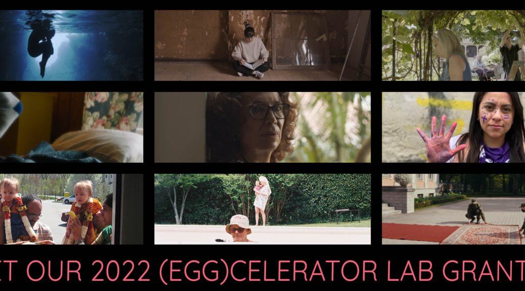 A collage of photos with stills of the ten projects supported by the 2022 (Egg)celerator Lab