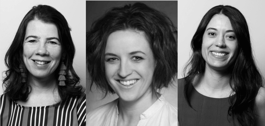Three black and white headshots. Left to right: Jenni Wolfson, Tereza Simikova, Sabine Fayoux Cantillo