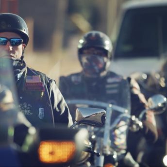 Picture shows motorcycle riders from M25, a ministry of bikers, that are featured in the film.