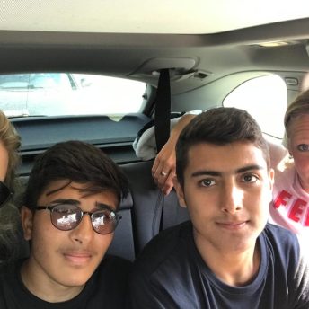 Eefje, Waqas, SK and Els in a car in Greece.