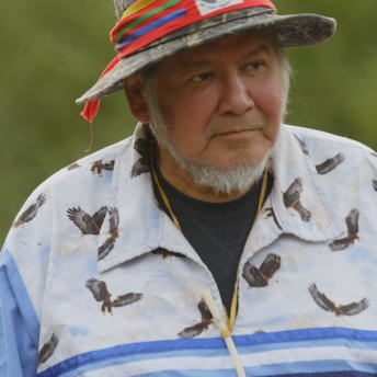 Wilfred Buck wearing an eagle shirt