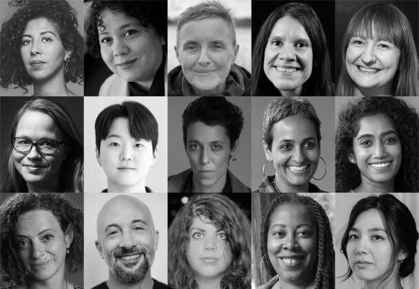 Collage with 15 black and white headshots of the 2024 research grantees.